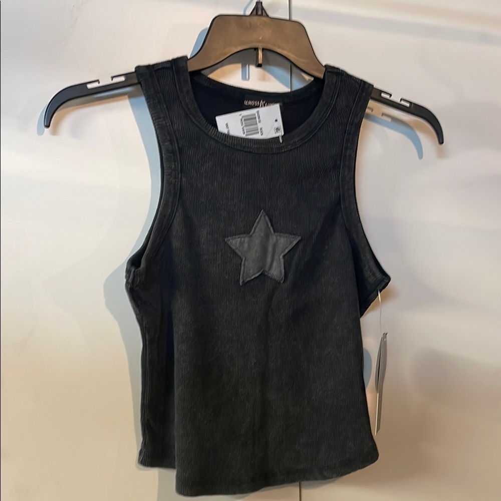 Almost Famous Charcoal Ribbed Tank with star in center
